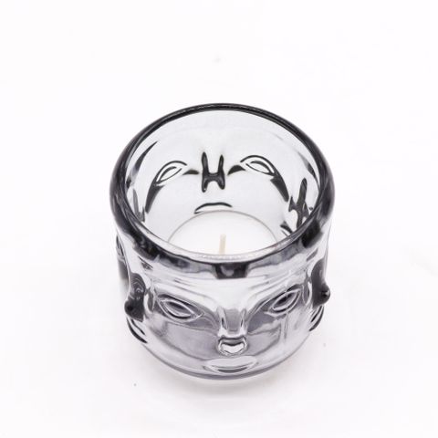 Buddha Faces Candle Jar - Midnight Grey