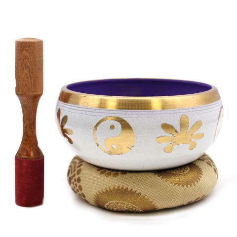 Lrg Yin & Yang Singing Bowl Set- White Purple 14cm