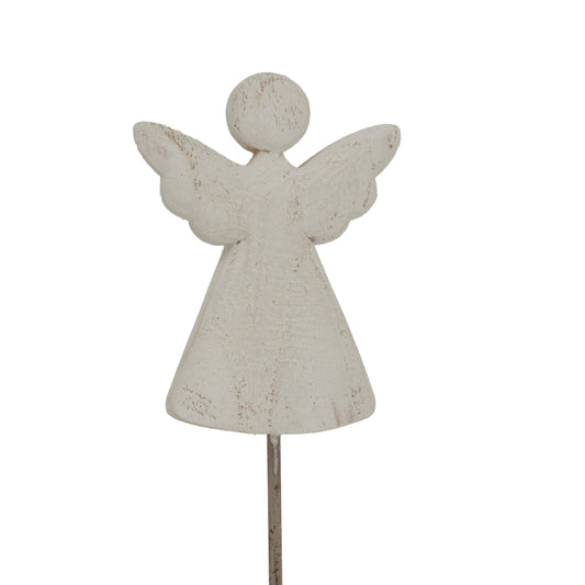 Whitewashed Rustic Angel On Stand