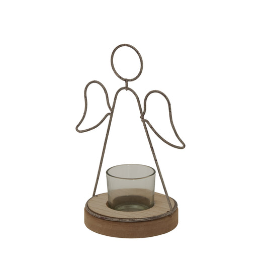 Rustic Outline Angel Tealight On Stand With Glass Votive