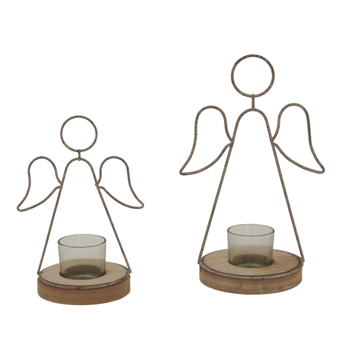 Rustic Outline Angel Tealight On Stand With Glass Votive