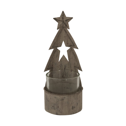 Rustic Metal Tree Candle Holder With Stars