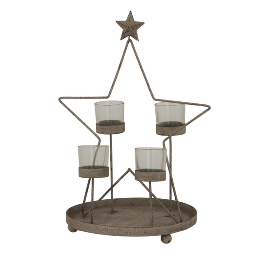 Rustic Outline Star With Four Glass Votives