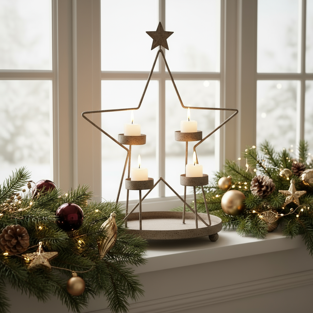 Rustic Outline Star With Four Glass Votives