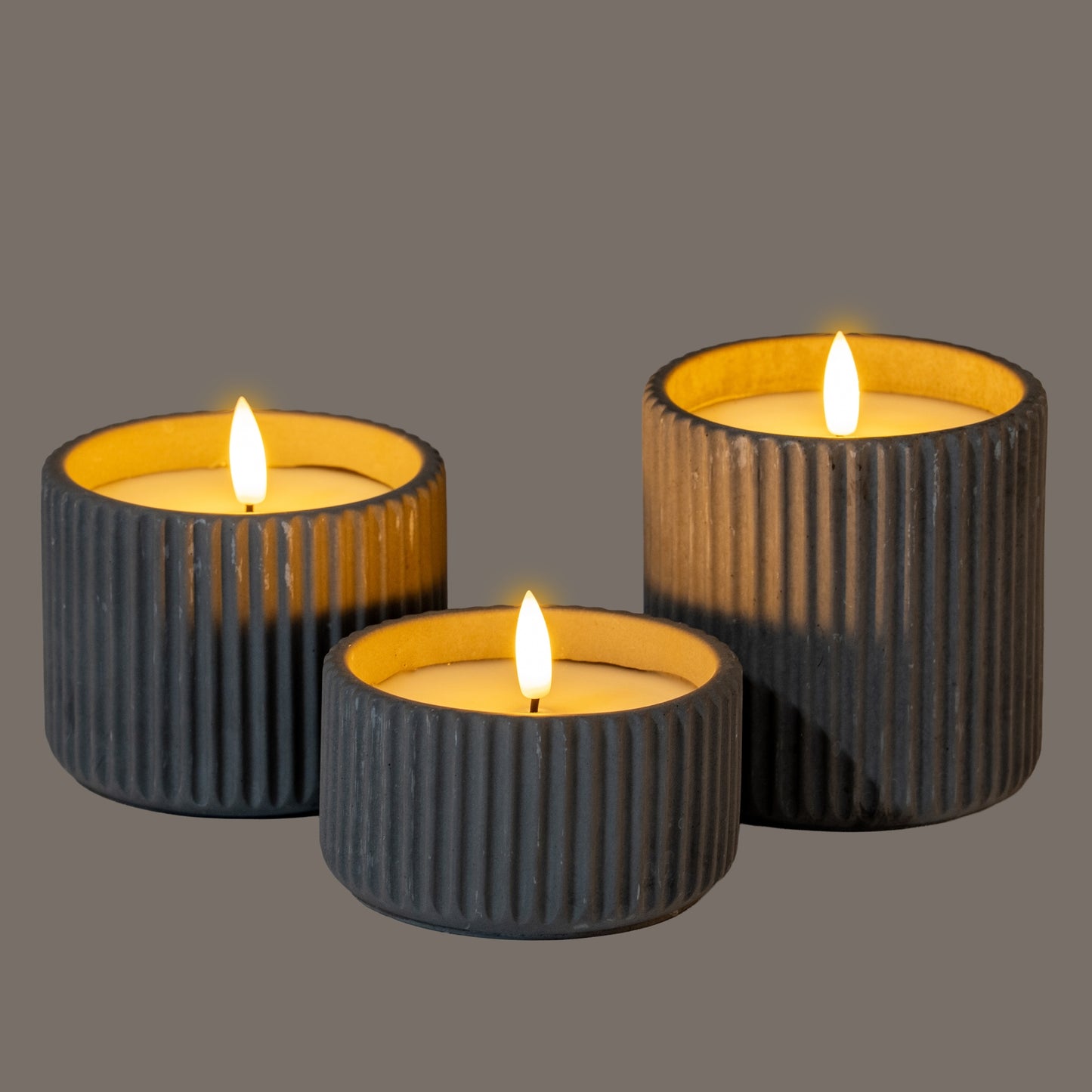 Luxe Collection Natural Glow Chalk Ribbed Medium Led Candle