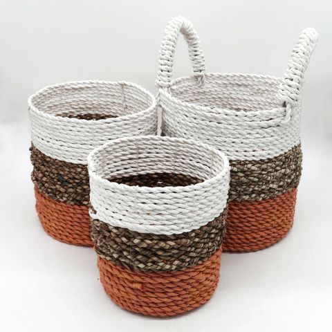 Seagrass Basket Set - Orange / Natural / White