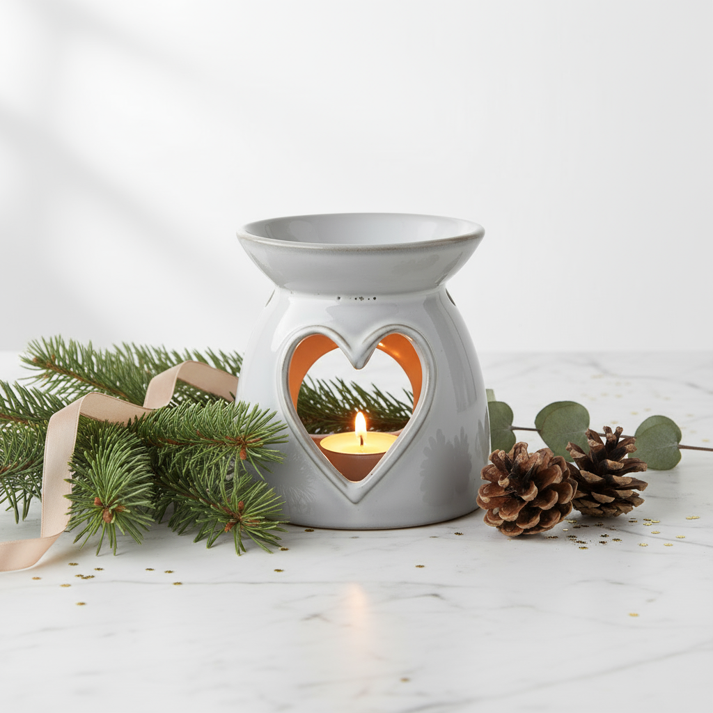 White Ceramic Heart Cut-Out Wax Melt Tealight Holder