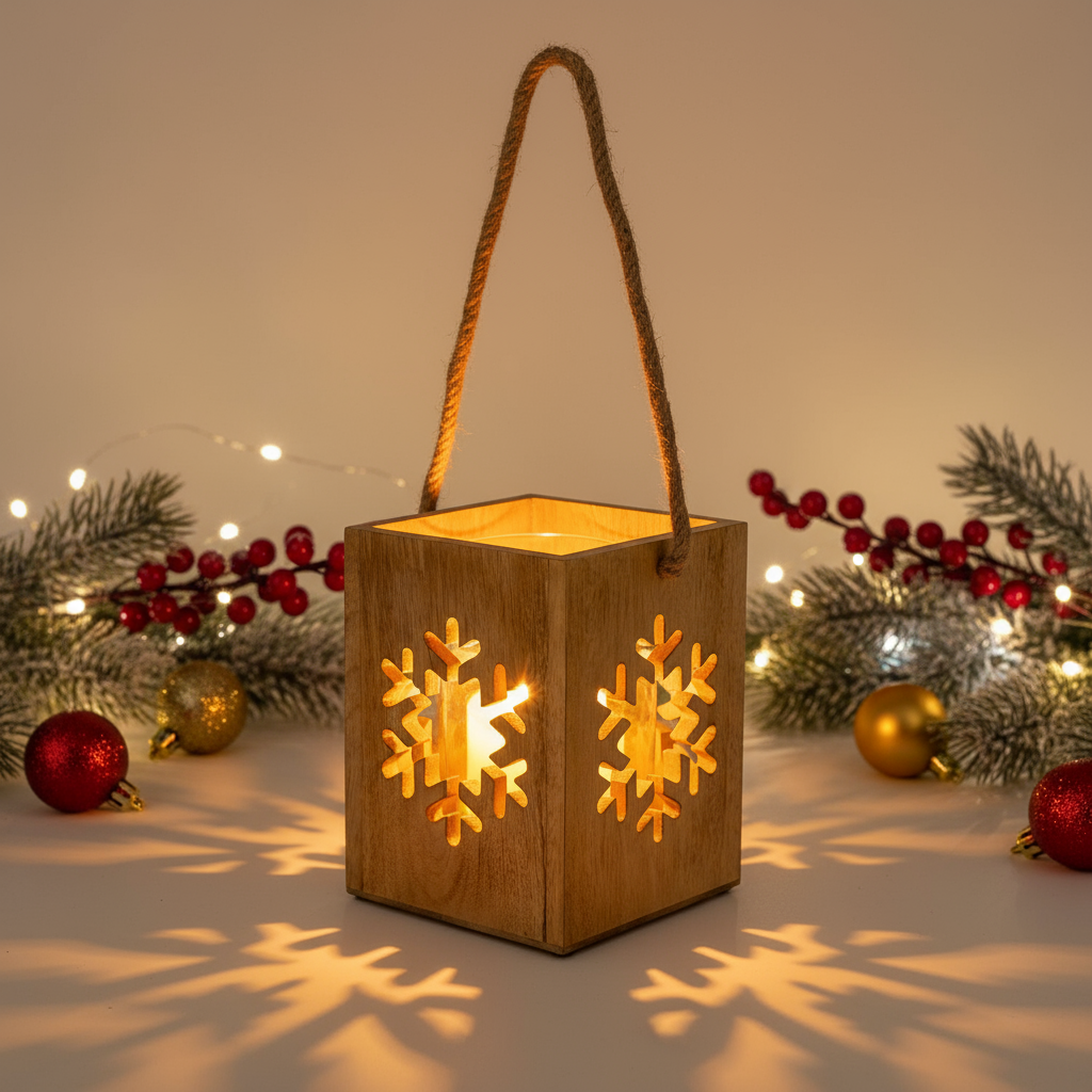 Natural Wooden Large Snowflake Tealight Candle Holder