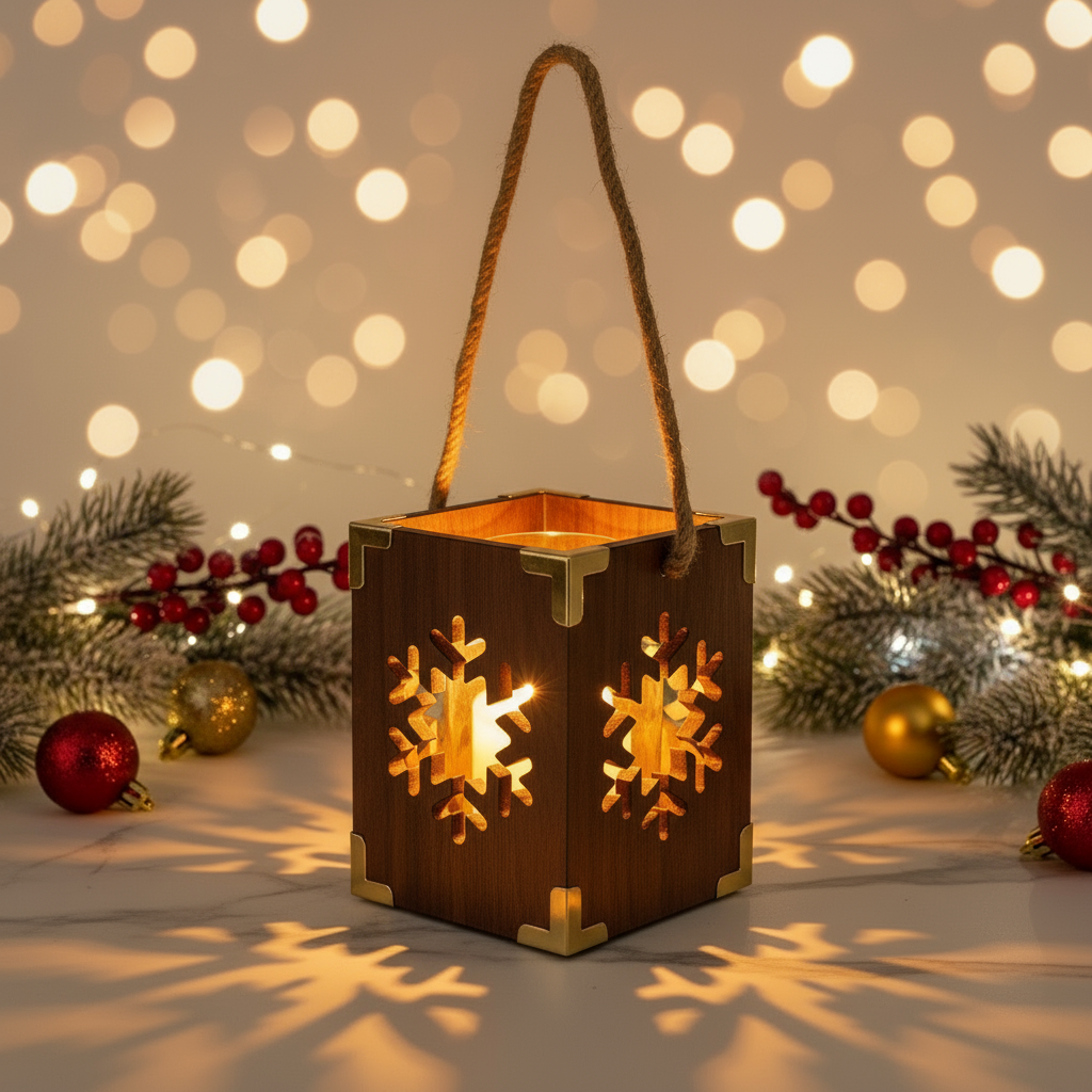 Natural Wooden Large Snowflake Tealight Candle Holder