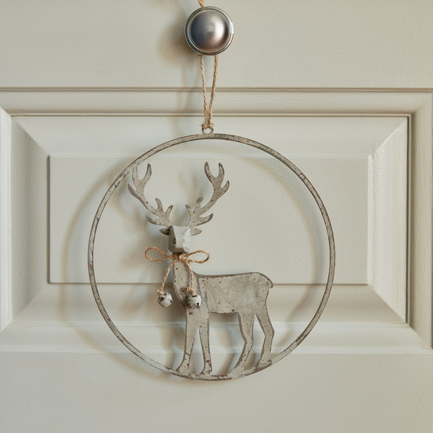 Large Rustic Reindeer In Hoop Hanging Decoration