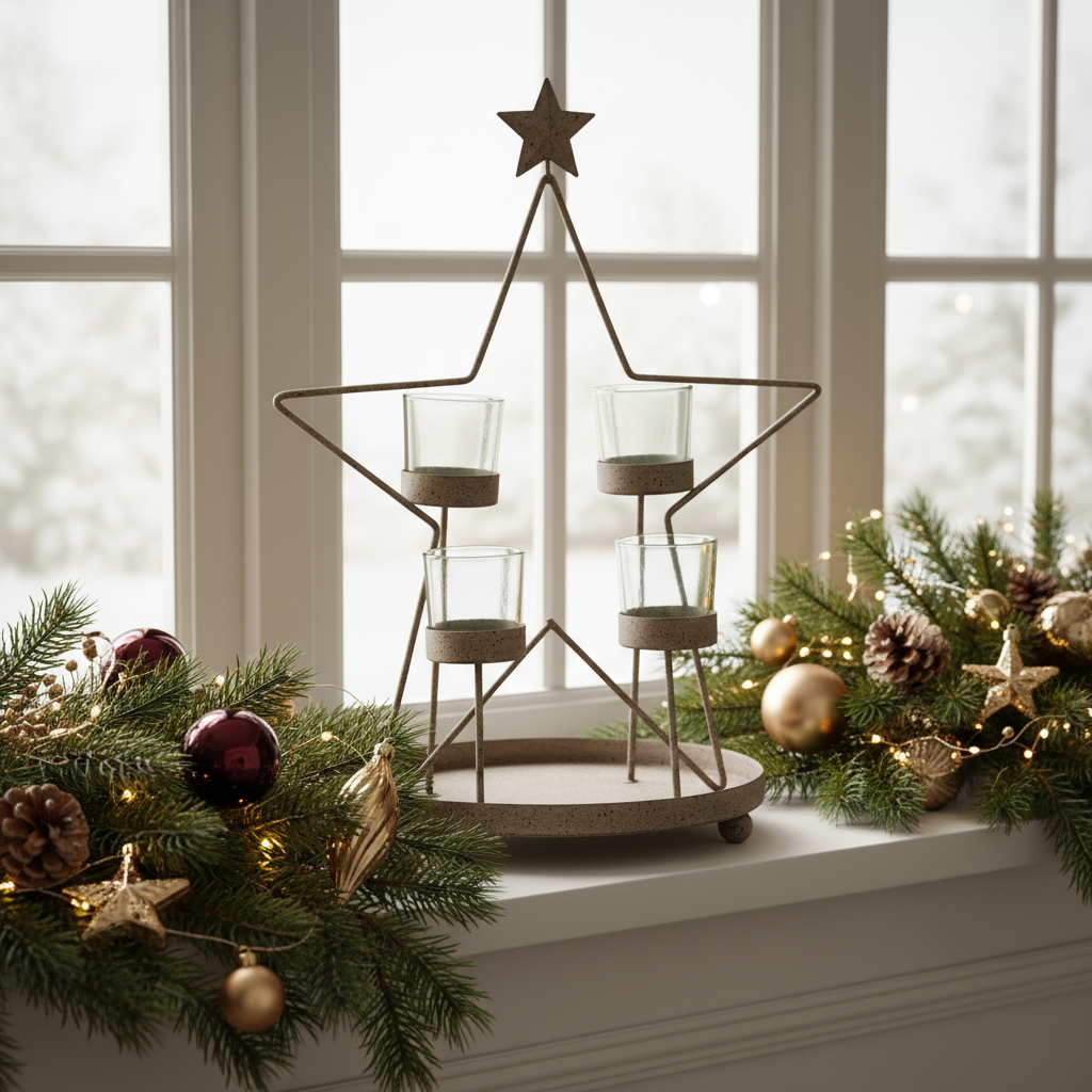 Rustic Outline Star With Four Glass Votives