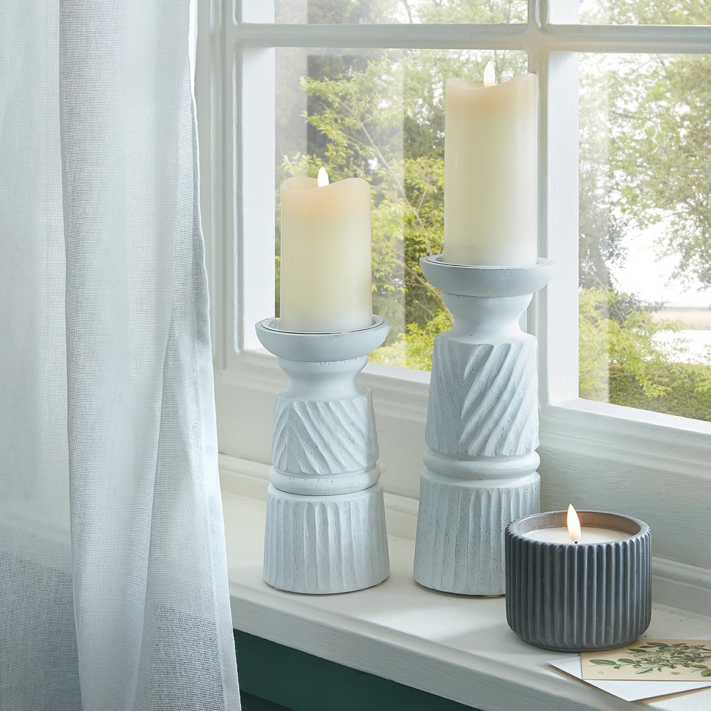 Large White Carved Candle Holder