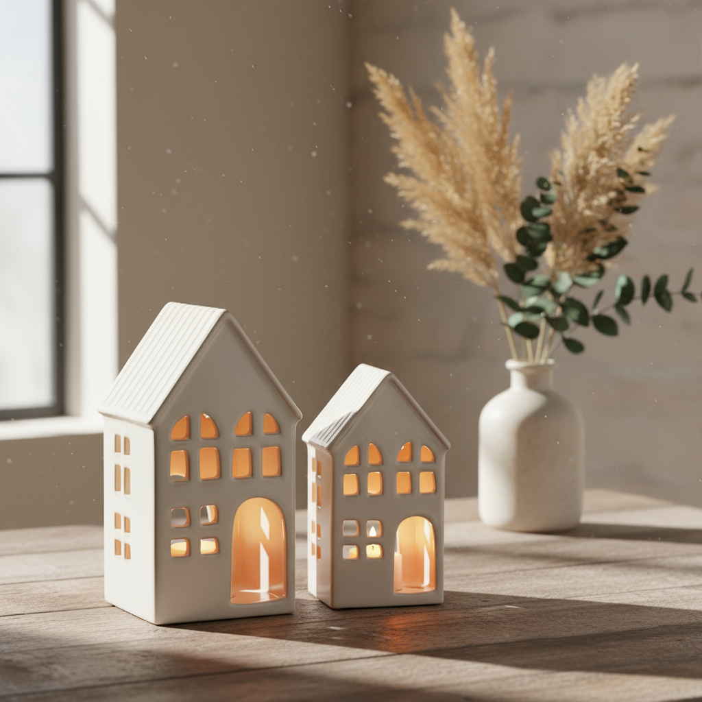 White Ceramic House Tea Light Holder