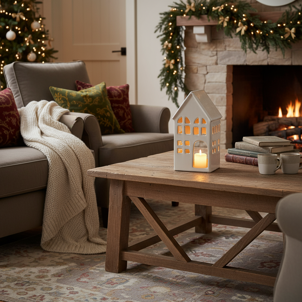 White Ceramic House Tea Light Holder