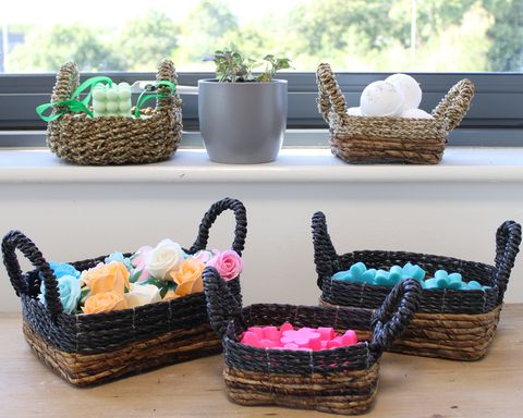 Banana Leaf & Abu-Abu Raffia Square Basket- Set of 3