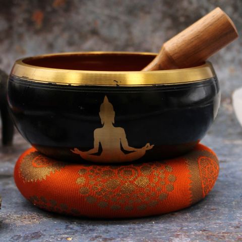 Lrg Buddha Singing Bowl Set- Black Orange 14cm