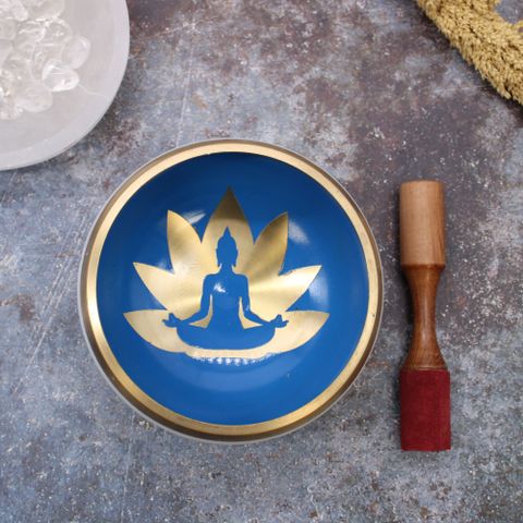 Lrg Yoga Moves Singing Bowl Set- White Blue 14cm