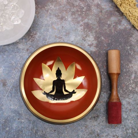 Lrg Buddha Singing Bowl Set- Black Orange 14cm