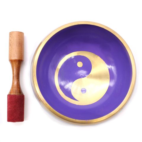 Lrg Yin & Yang Singing Bowl Set- White Purple 14cm