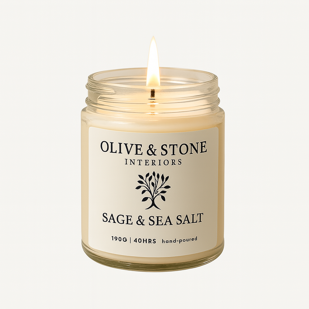 Olive & Stone | Natural Soy Wax Candle - Clear Glass