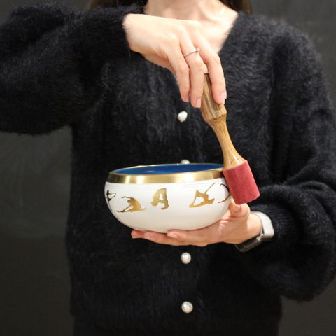 Lrg Yoga Moves Singing Bowl Set- White Blue 14cm