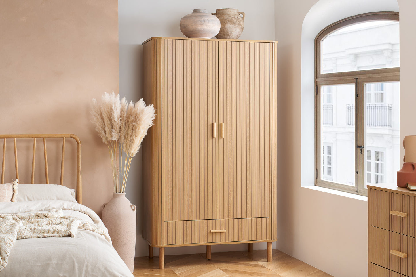 Axel 2 Door 1 Drawer Fluted Wardrobe