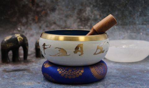 Lrg Yoga Moves Singing Bowl Set- White Blue 14cm