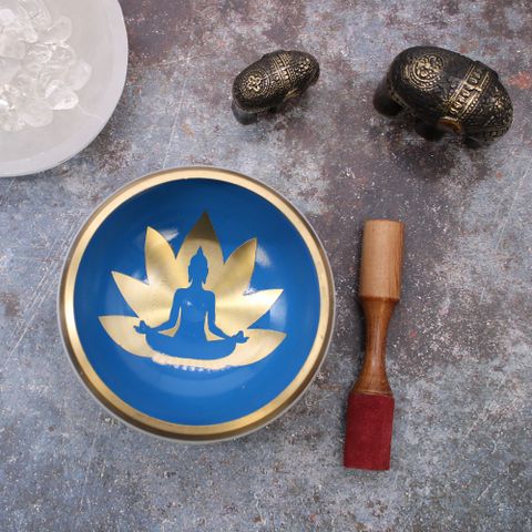 Lrg Yoga Moves Singing Bowl Set- White Blue 14cm