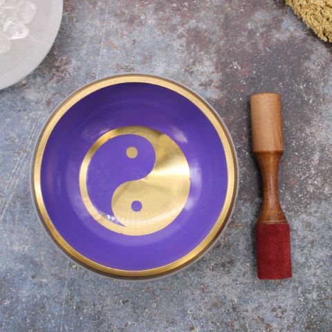 Lrg Yin & Yang Singing Bowl Set- White Purple 14cm